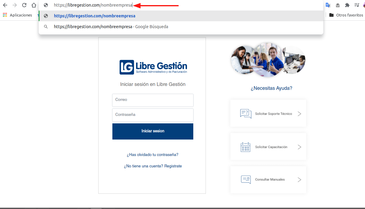 Ingresar al softwae Libre Gestión